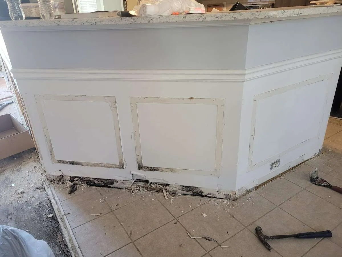 Water damage and mold on kitchen during Storm Damage Restoration in North Fair Oaks